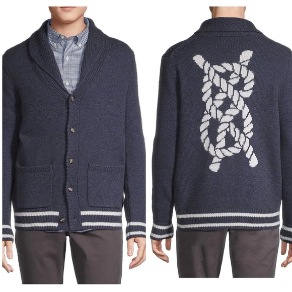 Vineyard Vines Other - Vineyard Vines Varsity Wool Shawl Cardigan Nautical Navy XL Rope Design Sweater